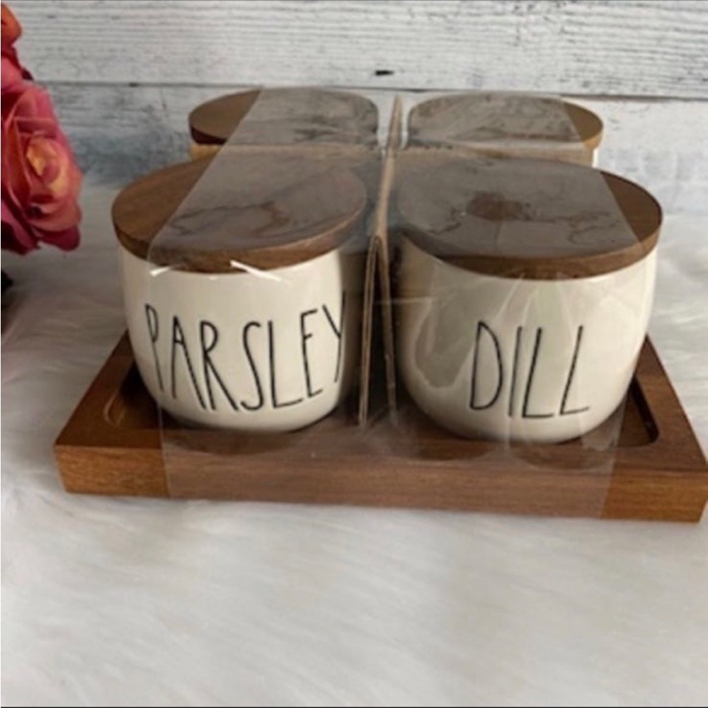 Rae Dunn Spices PARSLEY - TYME - BASIL - DILL Cellar set of 4